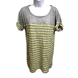 Gap Tee Gray Yellow Striped Comfortable T-Shirt Size Medium Cuff Sleeve